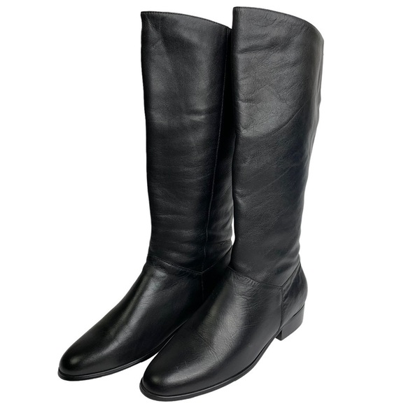 Worthington Black Leather Knee High Boots with Elastic Back Calf Size 9.5 - Picture 1 of 5